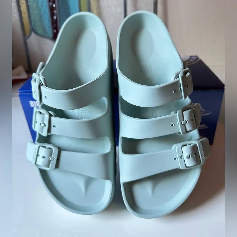 Birkenstock Florida Flex Platform Triple Strap Sandals Surf Green Size 38 (7.5) - Picture 13 of 14